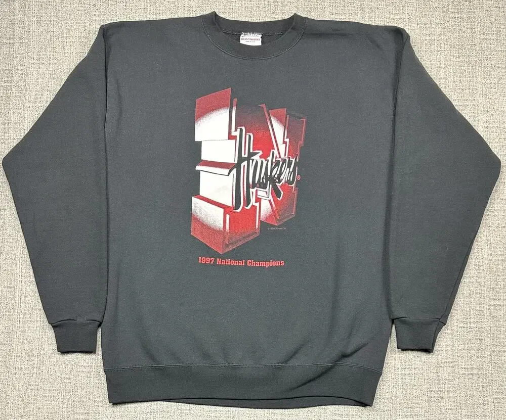 Vintage Nebraska Cornhuskers Sweatshirt Mens XL Black National Champs Santee 90s